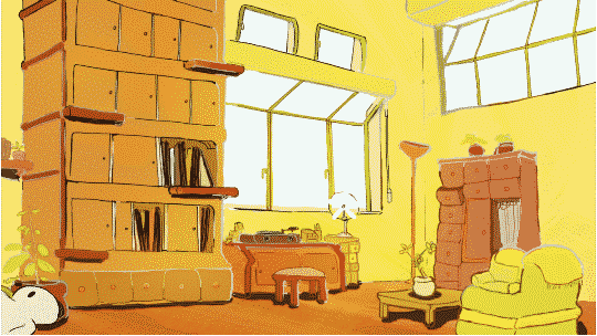 a cat jump in a house 2D animation
