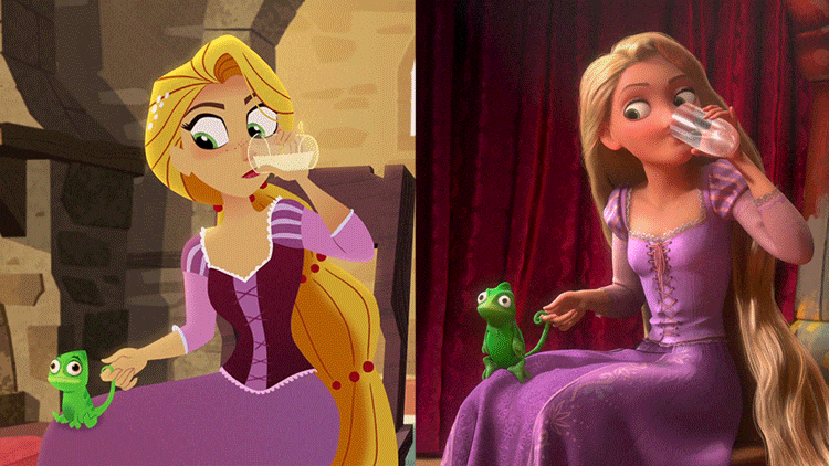 GIF of Tangled 2D and 3D animation