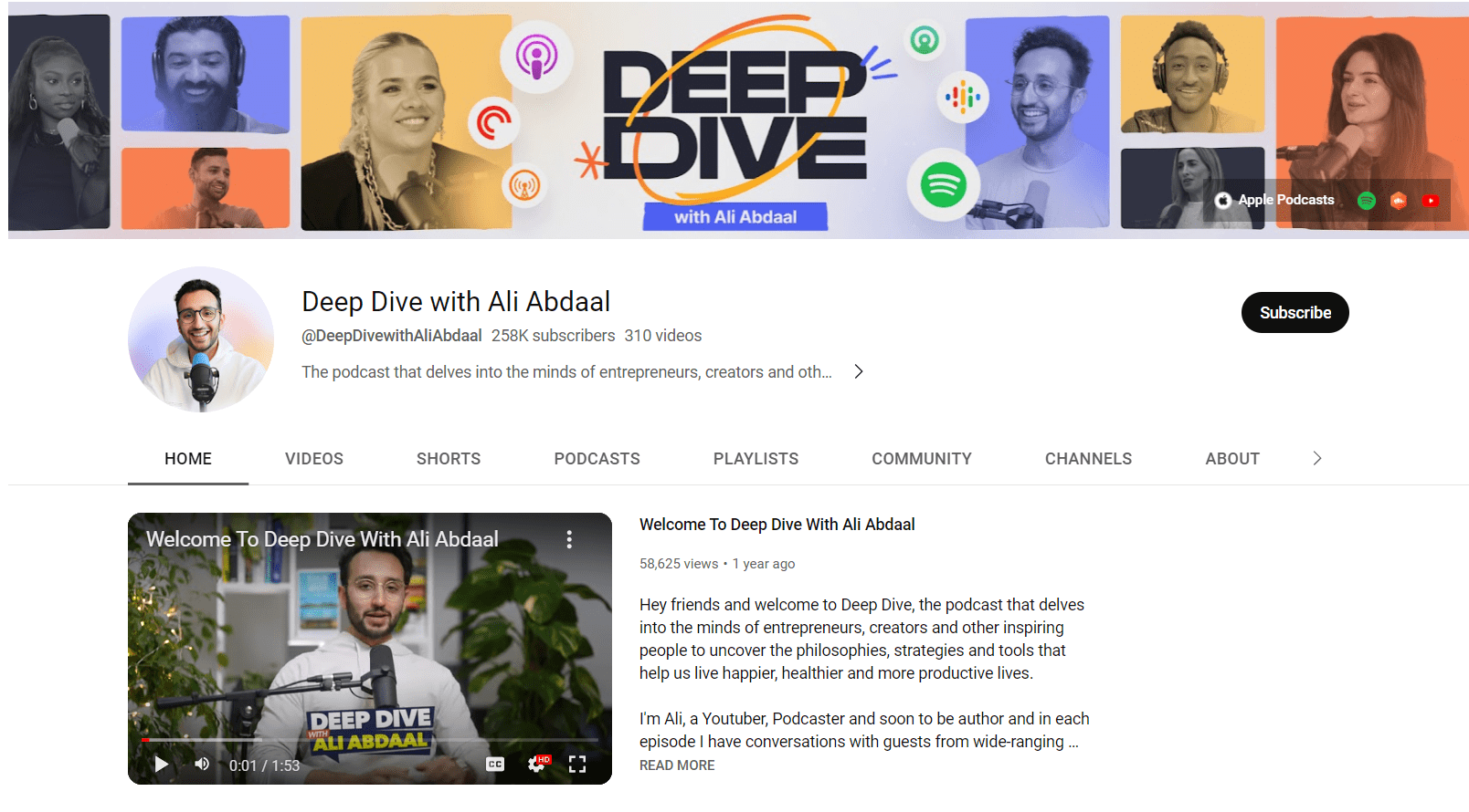 deep dive with ali abdaal youtube channel