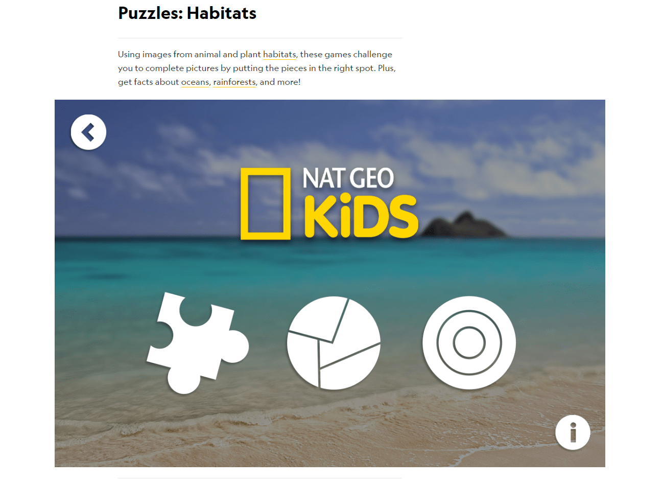 example of NatGeo Kids games